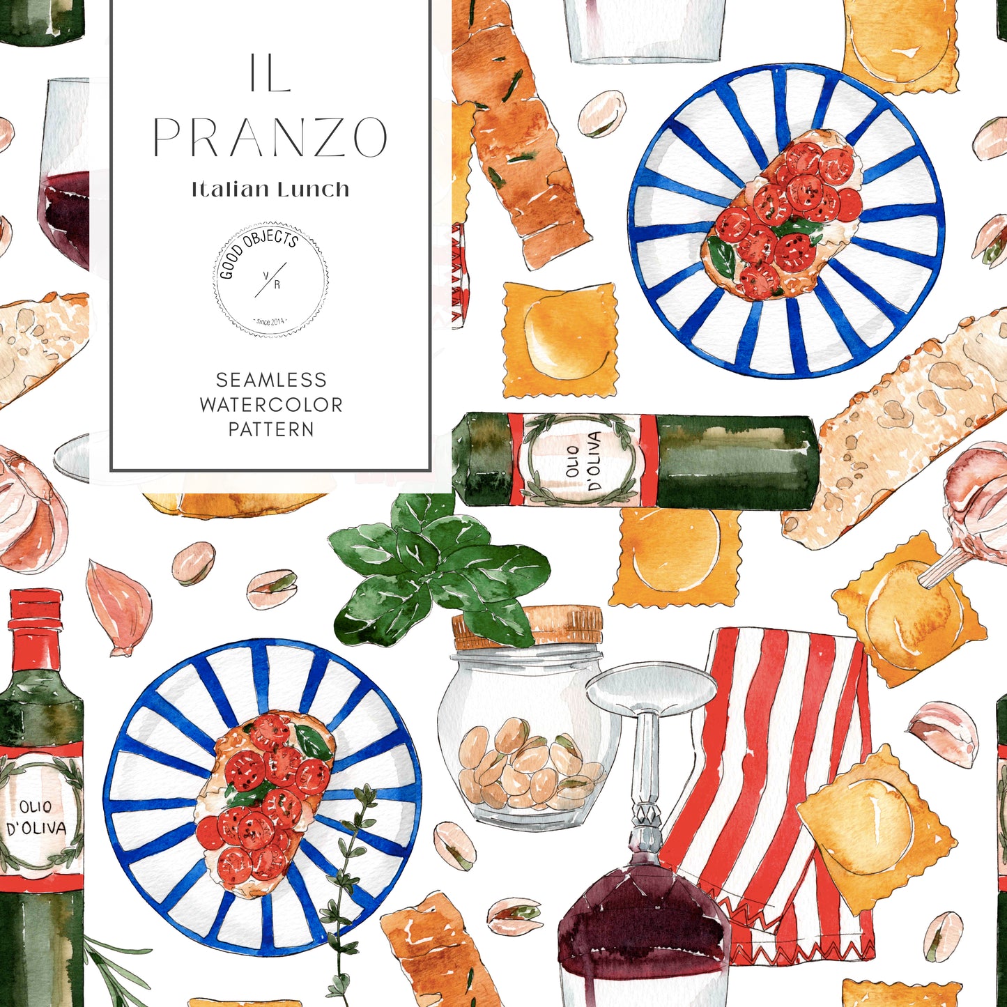 watercolor illustrations  italian food 