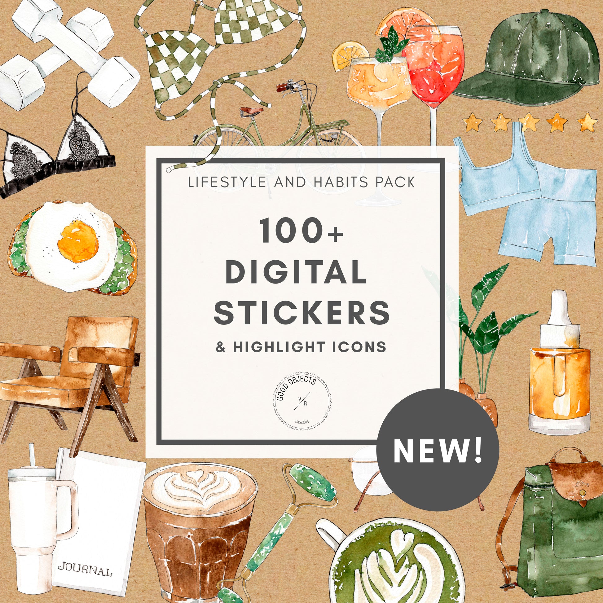 watercolor digital stickers for planners