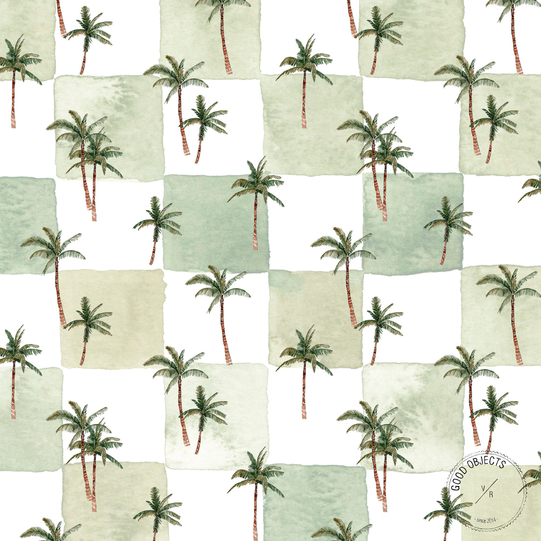 palm trees and checkered watercolor pattern