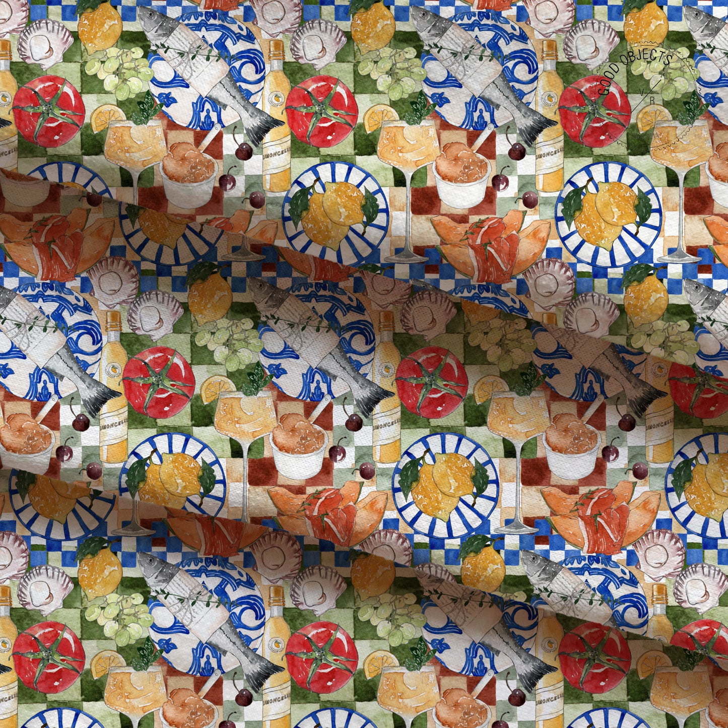 food watercolor pattern fabric