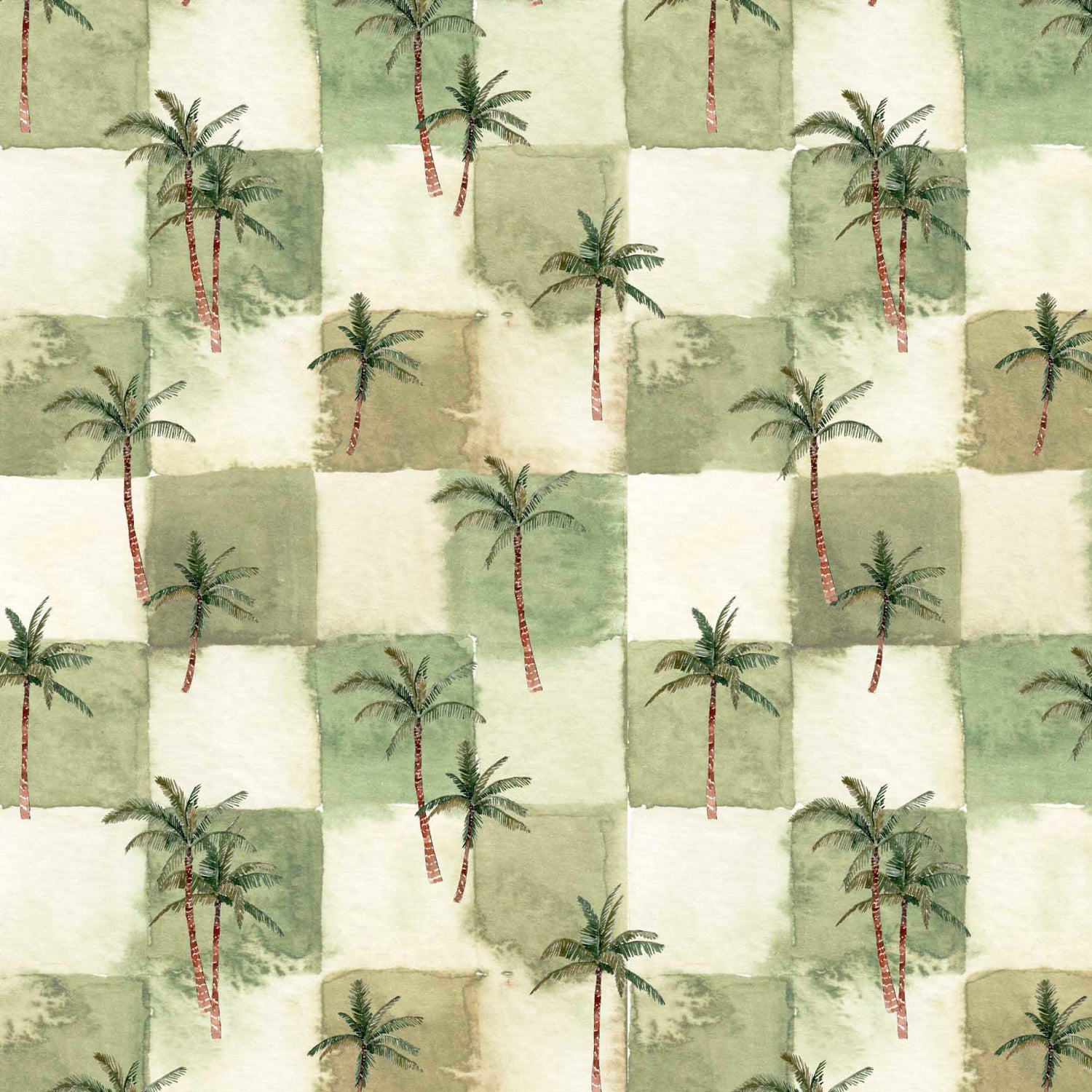 palm trees and checkered background pattern