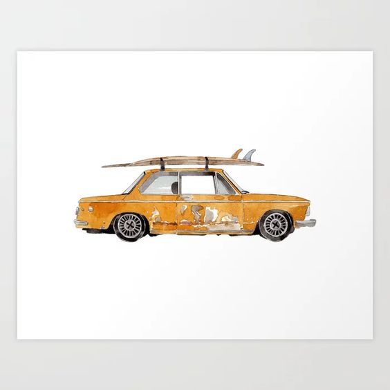 Old Yellow surf car Art Print