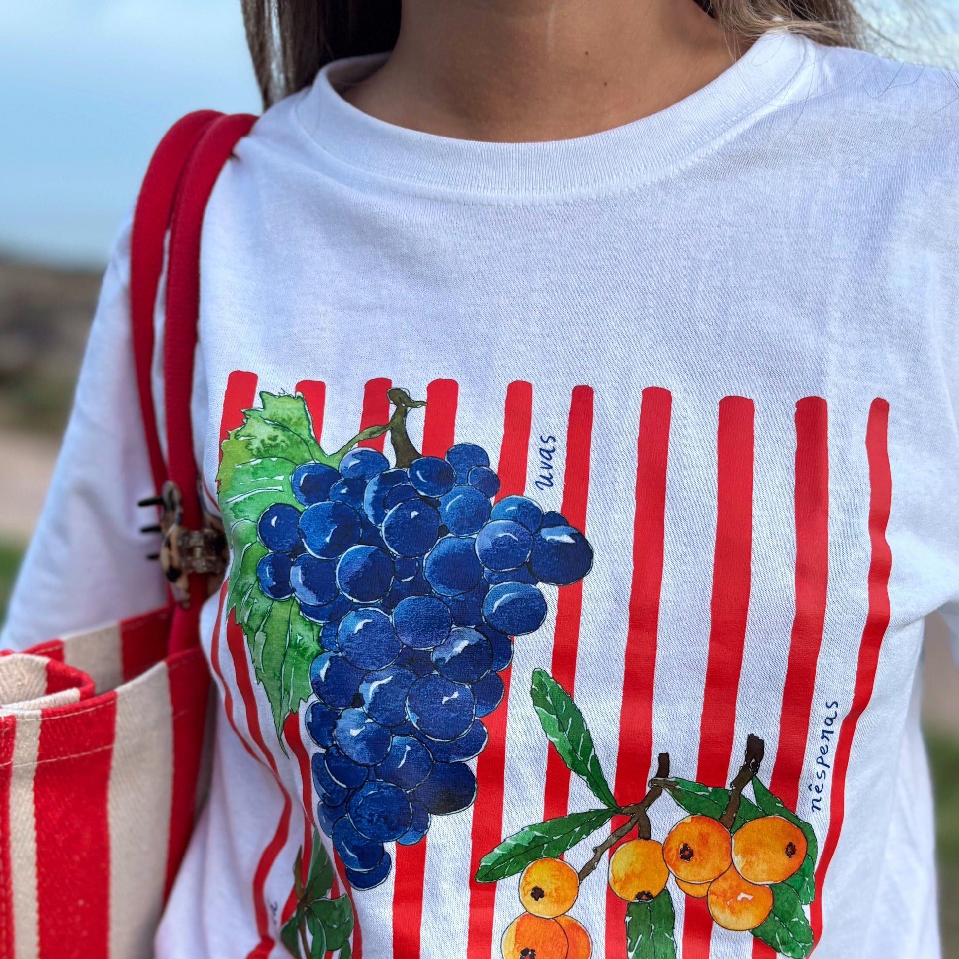 remera frutas y rayas rojas
