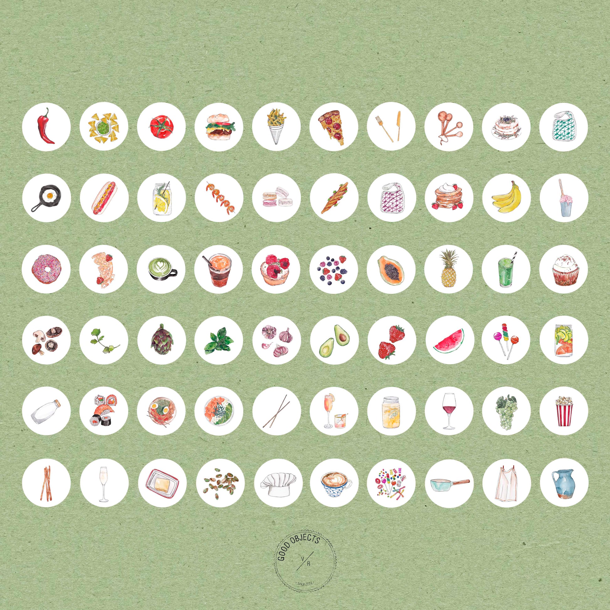 food watercolor icons