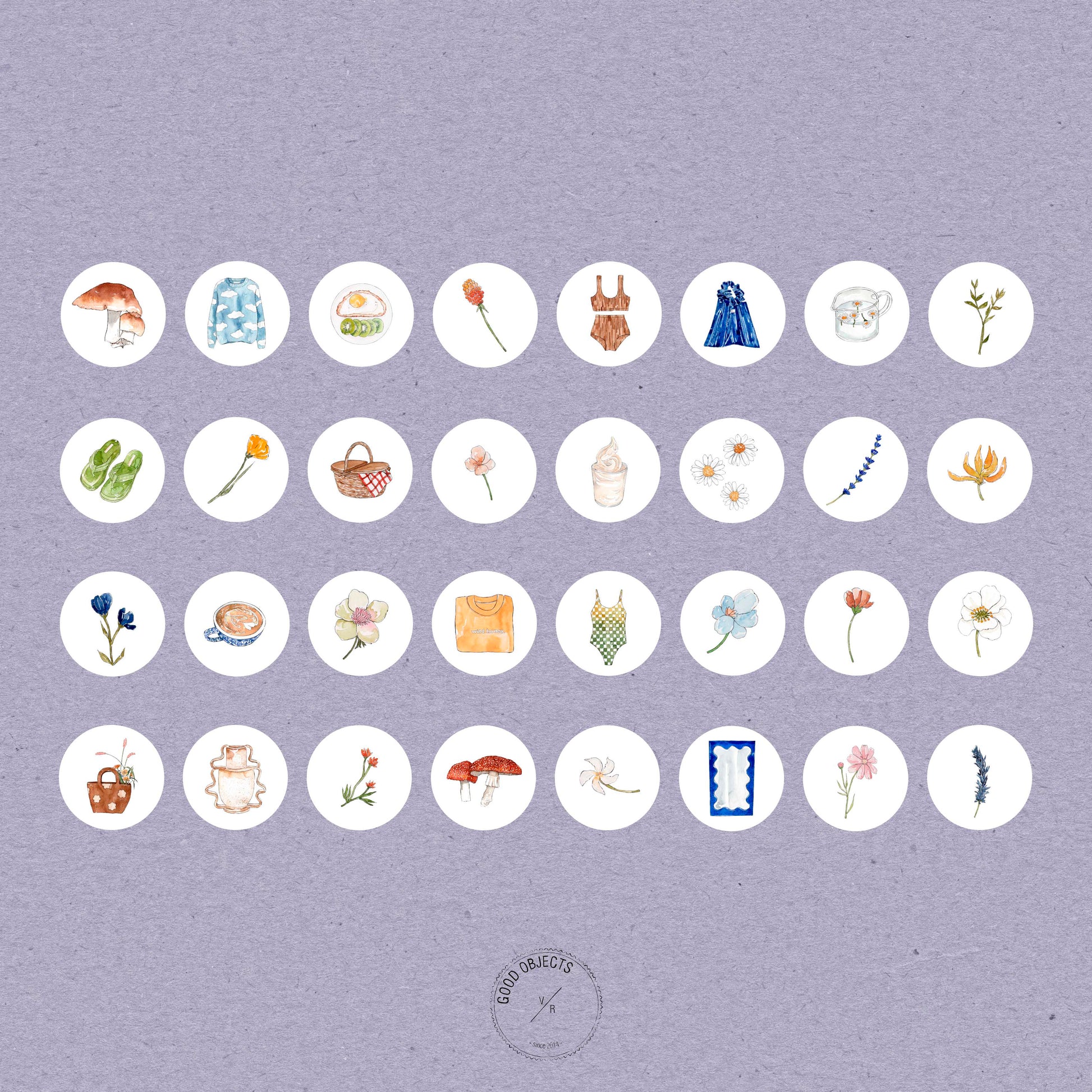cottage core watercolor highlight icons