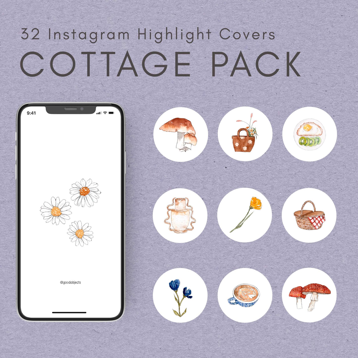 cottage core watercolor highlight covers